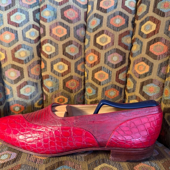 Mauri alligator Venetian loafers RED men's 9.5 + box, trees - Picture 4 of 13